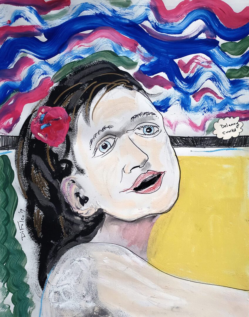 A painting of a woman with a flower in her hair.