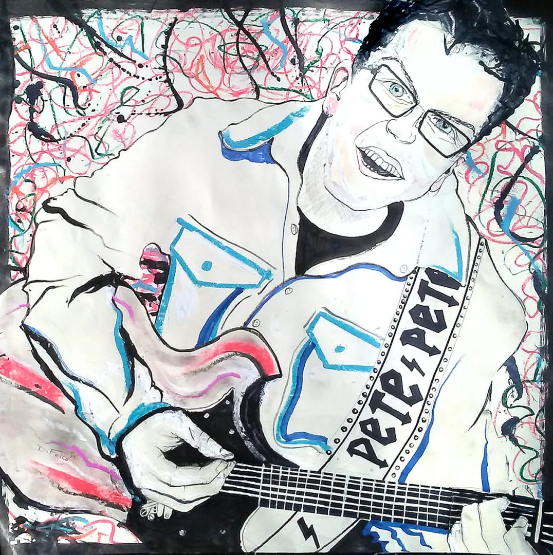 A painting of a man playing guitar